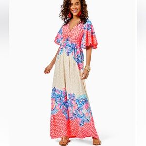 Lilly Pulitzer Minka Maxi Dress Coral Spritz Beach Bungalow Luxury Coastal